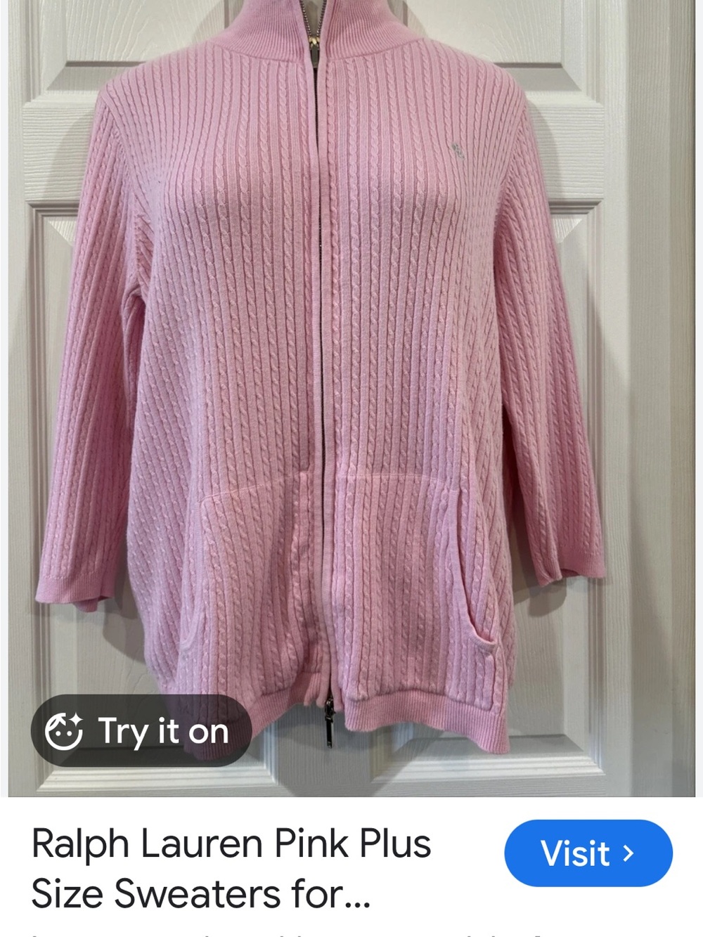 Ralph Lauren Light Pink Cable-Knit Zip Cardigan